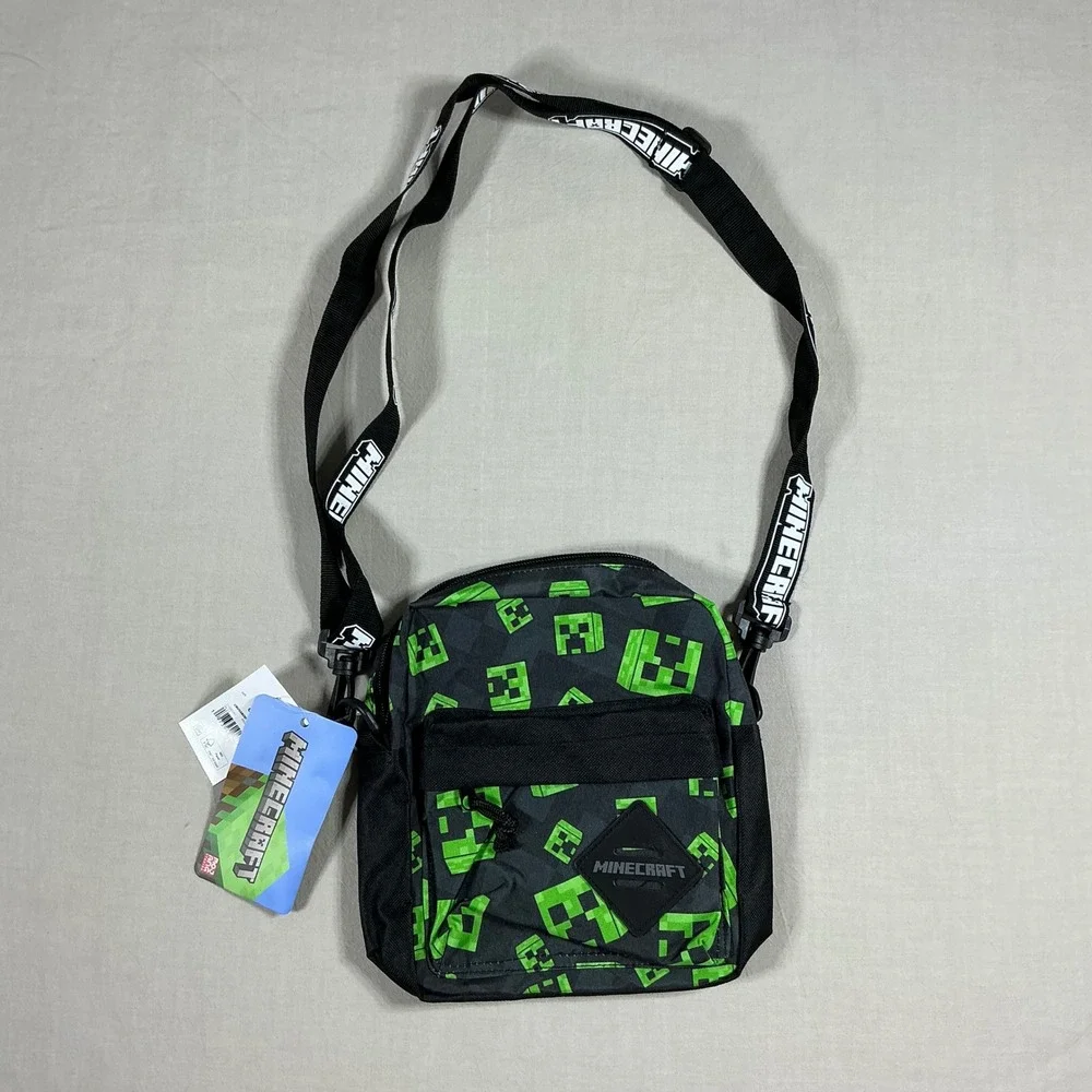 Minecraft Creeper Crossbody Bag Bioworld Green Gray Adjustable Logo Strap NWT